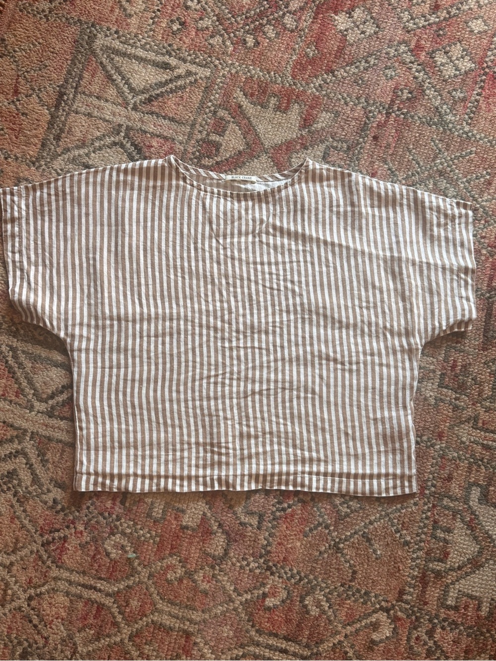 Black Crane Box Striped Linen Top